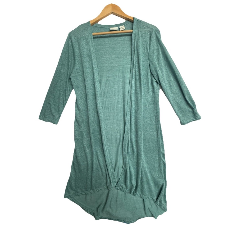 Rachel Zoe 100% Linen Long Cardigan Duster Teal Green Open Front Women S